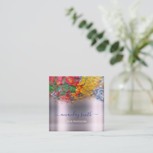 メイクアップアーティスト・インフルエンサーのブロガー抽象芸術ストローク スクエア名刺 (スタンド正面)