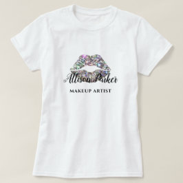 メイクアップアーティスト グリッター ロゴ キス 名前 Tシャツ