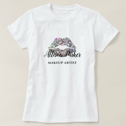 メイクアップアーティスト グリッター ロゴ キス 名前 Tシャツ (デザイン正面)