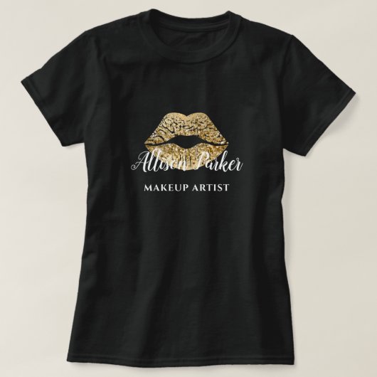 メイクアップアーティスト ゴールドロゴ キス 名前 Tシャツ (デザイン正面)