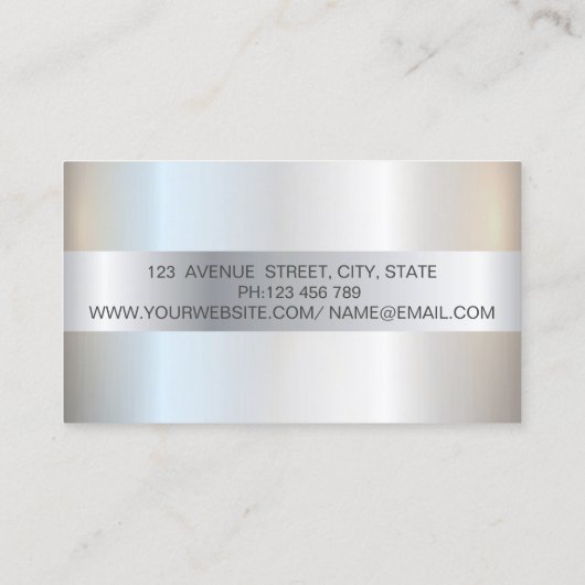 メイクアップアーティスト、シルバーグリッターの偽のまつげ 名刺 (裏面)