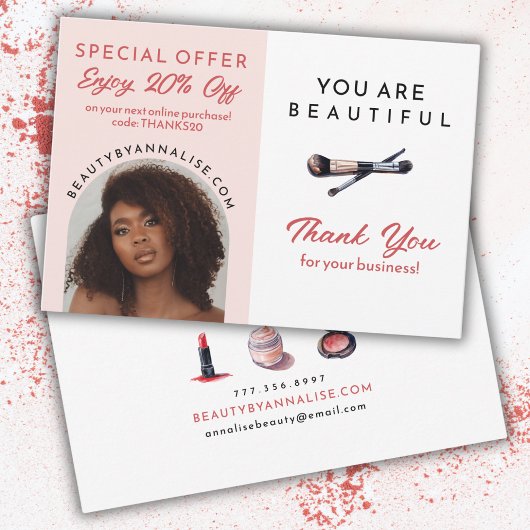 メイクアップアーティスト・スペシャルオファーのビジネス感謝 サンキューカード