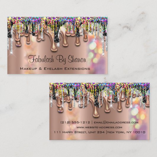 メイクアップアーティスト.バラ金ゴールド紫色の遺骨の自筆証書 名刺 (正面/裏面)