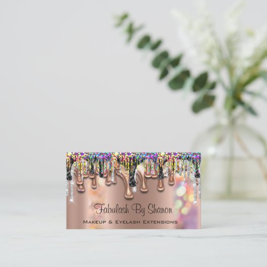 メイクアップアーティスト.バラ金ゴールド紫色の遺骨の自筆証書 名刺 (スタンド正面)