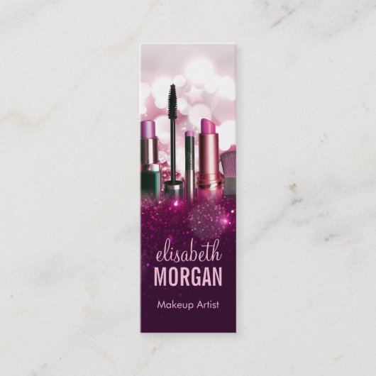 メイクアップアーティスト - ピンクビューティー グリッター ミニ コンパクト スキニー名刺 (正面)