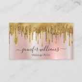 メイクアップアーティスト，ピンクメタリックバラ金ゴールドグリッター 名刺 (正面)