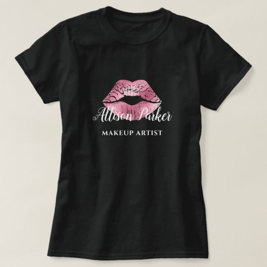 メイクアップアーティスト ピンクロゴキス 名前 Tシャツ (デザイン正面)