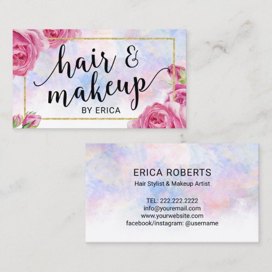 メイクアップアーティスト&ヘアサロン水彩フローラ 名刺 (正面/裏面)
