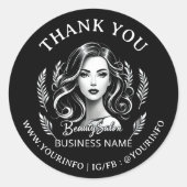 メイクアップアーティスト ヘアスタイリスト ブラック ホワイト ありがとう ラウンドシール (正面)