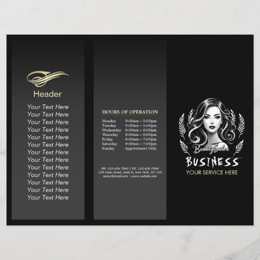 メイクアップアーティスト ヘアスタイリスト モダン ブラック ホワイト ゴールド (正面)