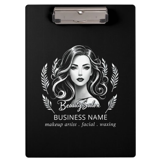 メイクアップアーティスト ヘアスタイリスト モダン ブラック ホワイト ゴールド クリップボード (正面)