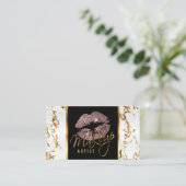 メイクアップアーティスト – ホワイトマーブル金ゴールドアクセント&バラ 名刺 (スタンド正面)