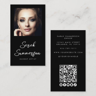 メイクアップアーティスト モノクロソーシャルメディアQRフォト 名刺