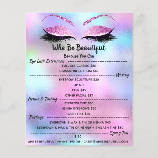 メイクアップアーティスト ラッシュ グリッター 価格表 フクシア チラシ (裏面)