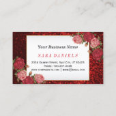 メイクアップアーティスト – レッドグリッターとフローラデザイン ロイヤリティカード (裏面)