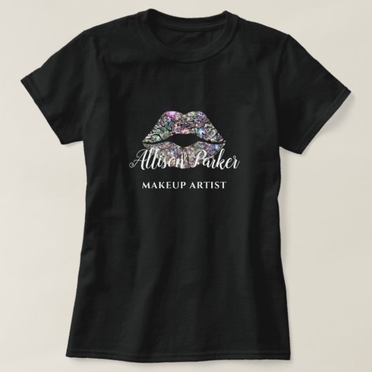 メイクアップアーティスト ロゴ シルバーキス 名前 Tシャツ (デザイン正面)