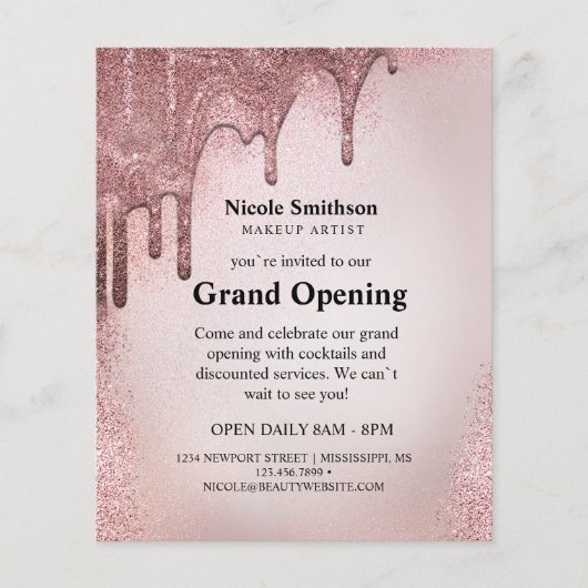 メイクアップアーティスト ローズゴールド グリッター グラム グランドオープニング チラシ (正面)