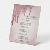 メイクアップアーティスト ローズゴールド グリッター グラム サービスリスト 台座サイン (正面)