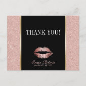 メイクアップアーティスト ローズゴールド グリッター リップス サンクス ポストカード (正面)