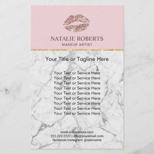 メイクアップアーティスト ローズゴールド リップ ピンク マーブル サロン チラシ (正面)