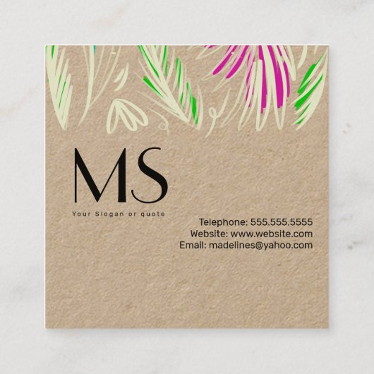 メイクアップアーティスト、明るいジャングルのドードル スクエア名刺 (裏面)