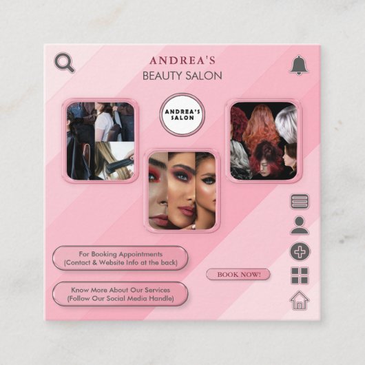 メイクアップアーティスト | 美しいサロン写真ピンクトレンディー スクエア名刺 (正面)