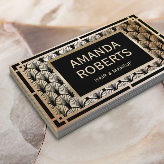 メイクアップアーティスト&美容師エレガント金ゴールドアールデコ 名刺