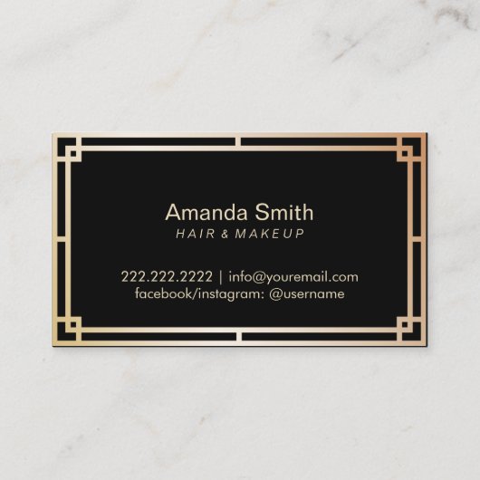 メイクアップアーティスト&美容師モダン金ゴールドアールデコ 名刺 (裏面)