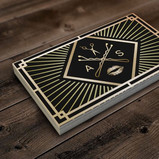 メイクアップアーティスト&美容師モダン金ゴールドアールデコ 名刺