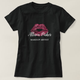 メイクアップアーティスト 赤いラメ ロゴ キス 名前 Tシャツ