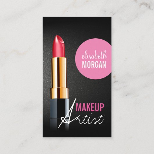 メイクアップアーティスト – 赤スタイリッシュ口紅ピンク美しい 名刺 (正面)