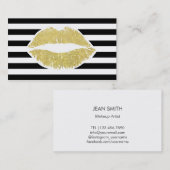 メイクアップアーティスト |金ゴールドグリッターリップモダンストライプ数 名刺 (正面/裏面)