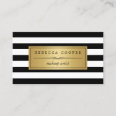 メイクアップアーティスト – 金ゴールド白黒ストライプ 名刺 (正面)