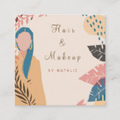 メイクアップアーティスト 青髪の女の子 イラスト ボヘミアンスタイル スクエア名刺 (正面)