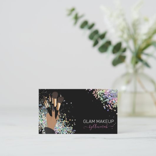 メイクアップアーティスト、MUA、美しいサロンホログラフィック 名刺 (スタンド正面)