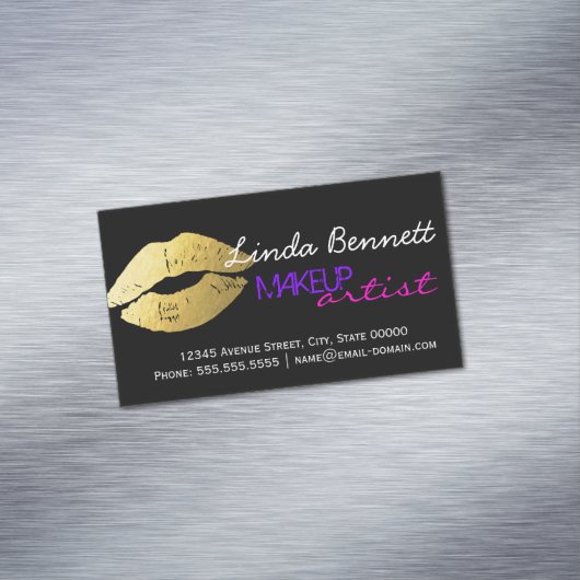 メイクアップアーティスト – Sassy金ゴールドリップダークテーマスタイル マグネット名刺 (インサイチュ)