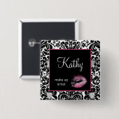 メイクアップアーティストDamask名タグボタンブルックピンク 缶バッジ (正面&裏面)