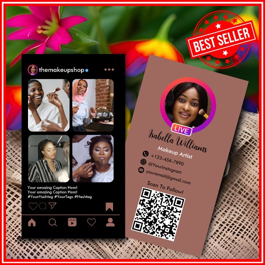 メイクアップアーティストInstagram POSTテラコッタQRコード 名刺