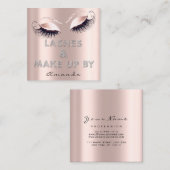 メイクアップアーティストLash Extensionダイヤモンドピンクのローズグラム スクエア名刺 (正面/裏面)
