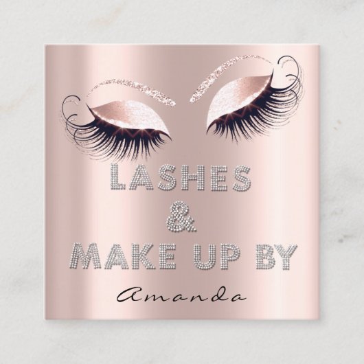 メイクアップアーティストLash Extensionダイヤモンドピンクのローズグラム スクエア名刺 (正面)