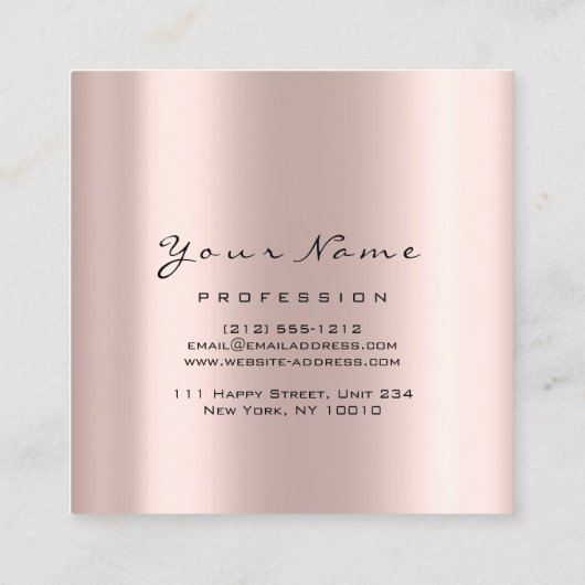 メイクアップアーティストLash Extensionダイヤモンドピンクのローズグラム スクエア名刺 (裏面)