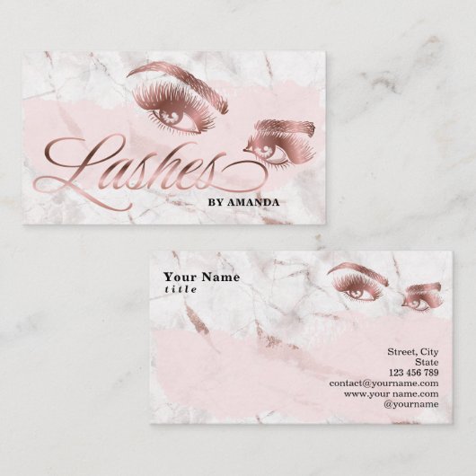 メイクアップアーティストLash Eyebrow Lashes大理石バラ金ゴールド 名刺 (正面/裏面)