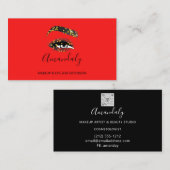 メイクアップアーティストLash FriseurロゴQRコード赤黒 名刺 (正面/裏面)