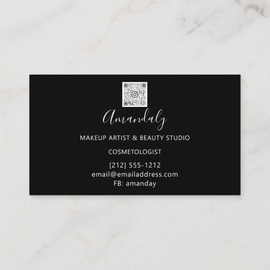 メイクアップアーティストLash FriseurロゴQR CODEグレーブラック 名刺 (裏面)