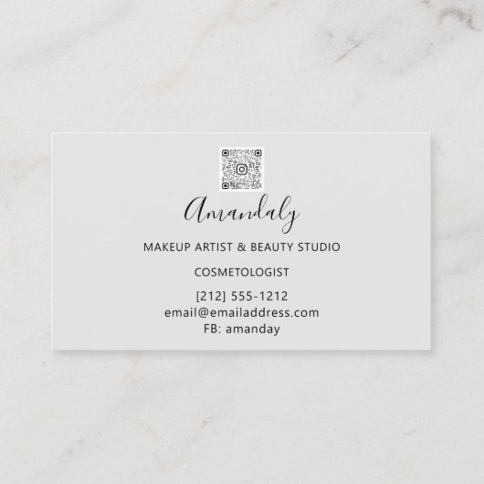 メイクアップアーティストLash FriseurロゴQR CODEグレーブラック 名刺 (裏面)