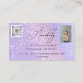 メイクアップアーティストLash QRロゴ写真グリッターViolet 名刺 (裏面)