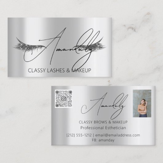 メイクアップアーティストLash QRロゴMicroblade Silver Spark 名刺 (正面/裏面)