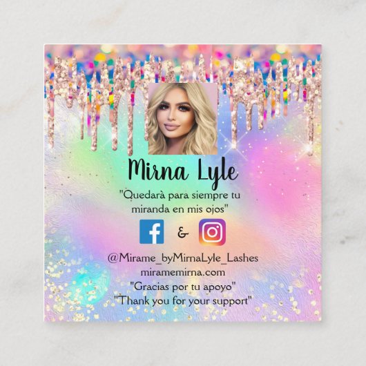 メイクアップアーティストLash Studioの自筆写真ドリップ スクエア名刺 (裏面)