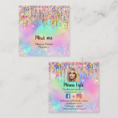 メイクアップアーティストLash Studioの自筆写真ドリップ スクエア名刺 (正面/裏面)