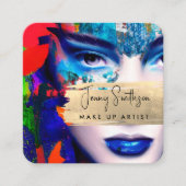 メイクアップアーティストQRコードとソーシャルメディアの追加カラフル スクエア名刺 (正面)